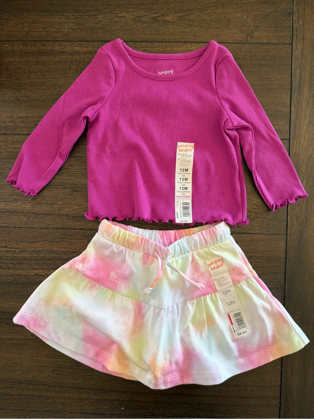 jumping beans Pink Ribbed Top with Pastel Tie-Dye Skort set